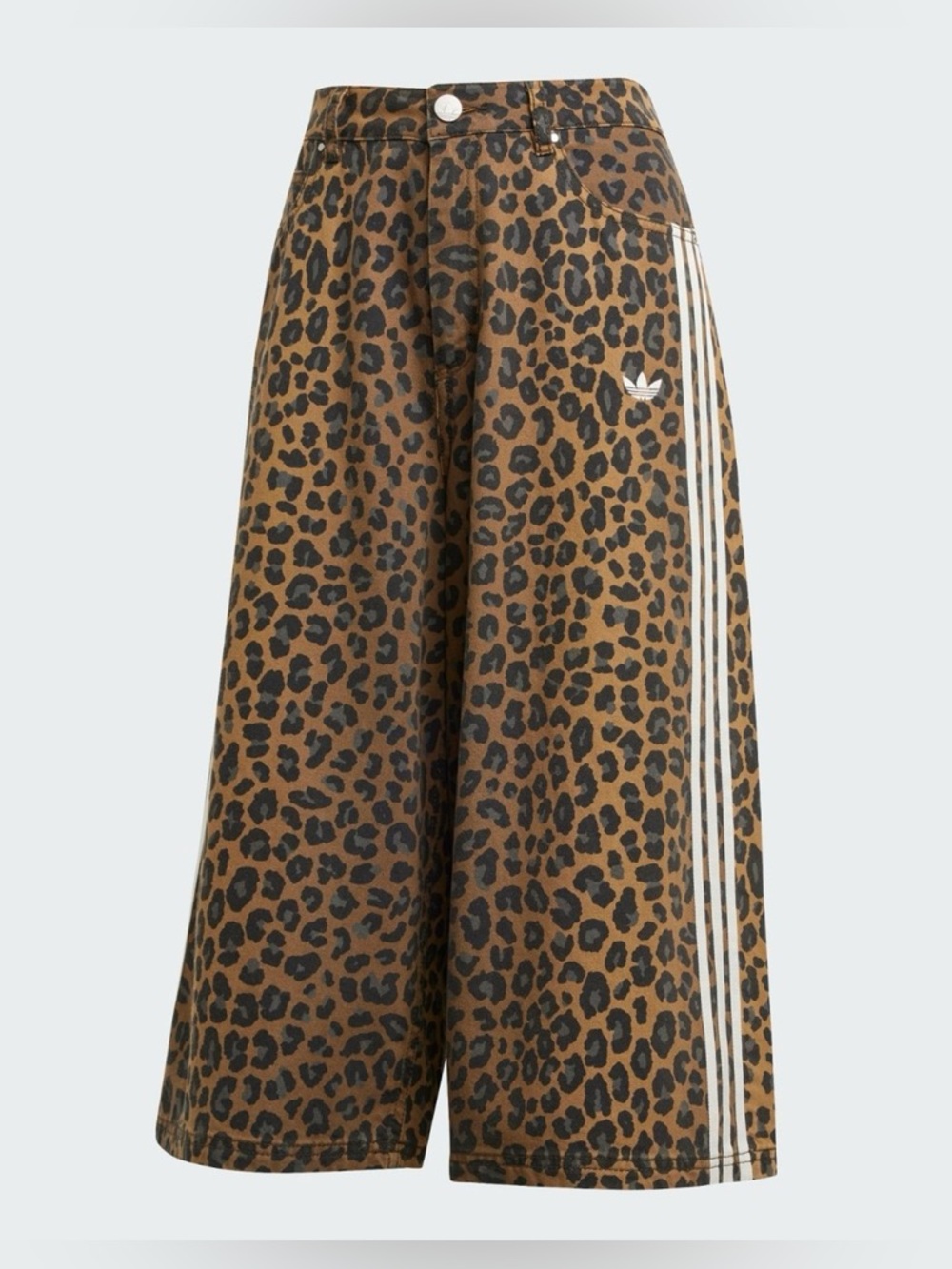 ADIDAS ORIGINALS 3 STRIPES WOMEN'S LEOPARD DENIM BERMUDA SHORTS 24” - Picture 4 of 12